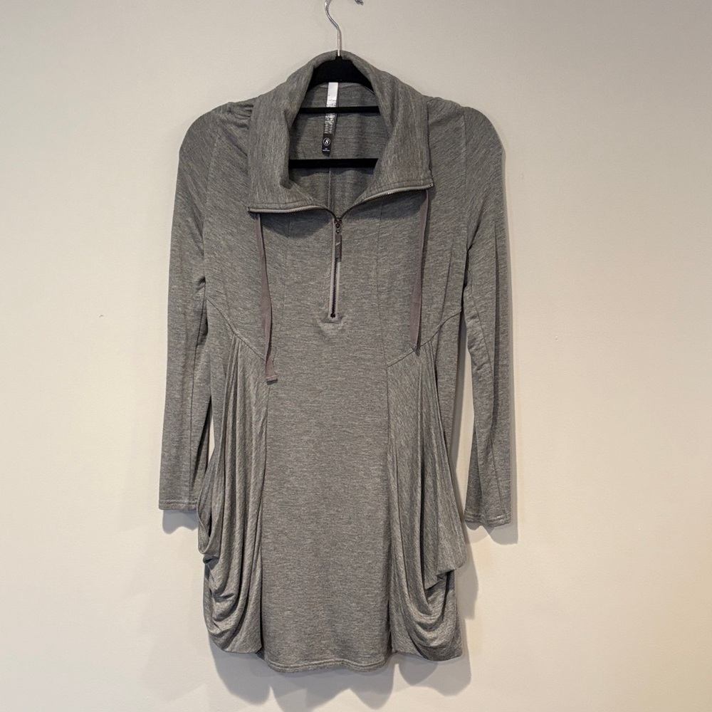 Gray Long Sleeve Tunic with Cowl Neck